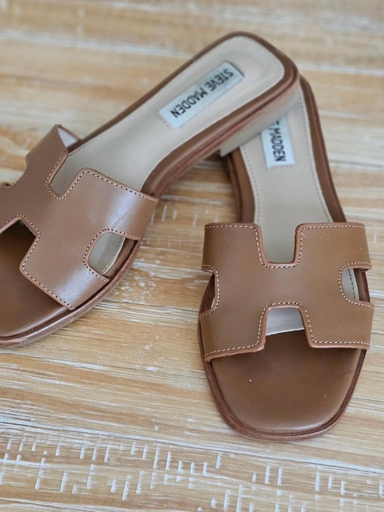Steve Madden Shoes - Steve Madden Cognac Leather Slide Mules